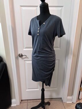 Unlisted Charcoal Ruched V-Neck Henley Tunic